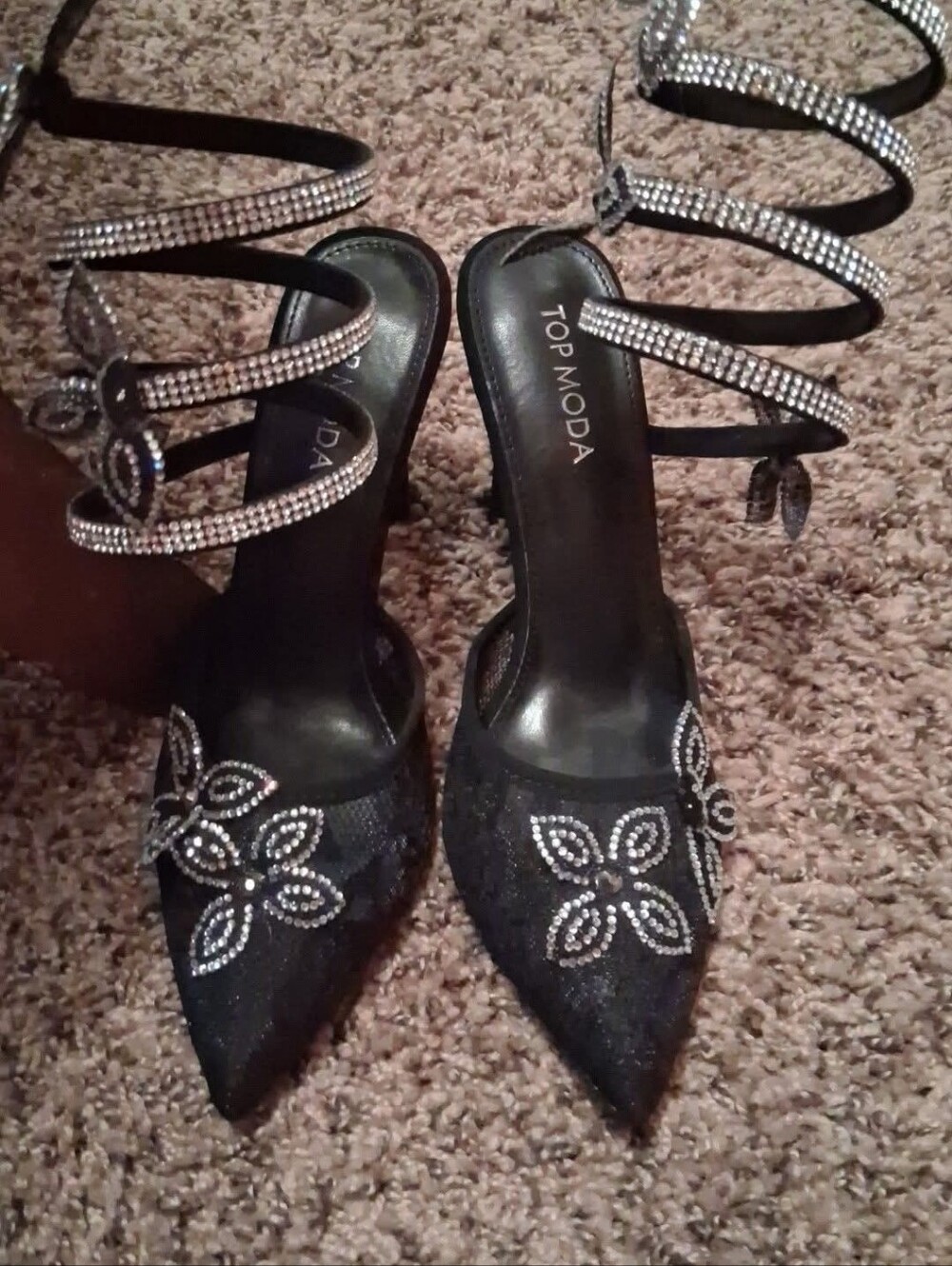 Brand New Ladies Top Moda Black Vintage Gorgeous Ankle Wrap High Heels Size 7 .5